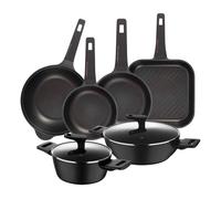 Set de cocina con 2 cacerolas ø20ø28cm en aluminio forjado + 2 sartenes ø20ø24cm + sartén grill 28x28cm + wok ø30cm en aluminio fundido copper bergner 28 cm