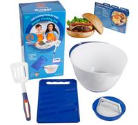 Set de cocina de hamburguesas para ni os Masterchef Junior: 9 piezas. Incluye utensilios de cocina para ni os: taz n, tabla de cortar, recetas y