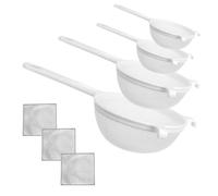 Set de coladores 4 piezas, Colador de té 8 cm, Colador doméstico ø 14 cm ø 10 cm ø 18 cm, Spezial, Plástico, Blanco