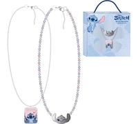 Set de collares Stitch 2 piezas para niñas | Joyería infantil con cuentas pastel y colgantes de Disney en caja regalo con diseño azul