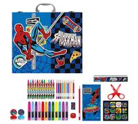 Set de Colorear Maletín Spider-Man para Niños - Licencia Oficial Marvel, Estuche Portátil con Asas, Incluye Rotuladores y Lápices de Colores, Manualidades y Papelería Vuelta al Cole, Color Rojo