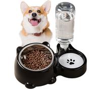 Set De Comederos Y Bebederos para Mascotas - Acero Inoxidable Y PP 26,5x12x7,7cm, 200g, Doble Alimentador para Gatos Perros, Mascotas Pequeñas, Uso Interior, Fácil Limpieza, Antideslizante