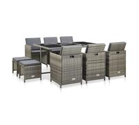 Set de comedor de jardín 11 pzas y cojines ratán sintético gris vidaxl