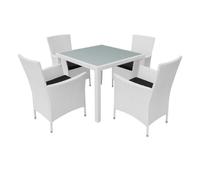 vidaXL Conjunto de Muebles de Exterior 5 Piezas Poli Ratán Sintético Blanco Crema Comedor de Jardín Sillas y Mesa de Porche Patio Estilo de Mimbre