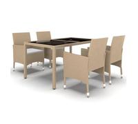 Set de comedor de jardín 5 pzas ratán sintético vidrio beige vidaxl
