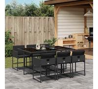 Set de comedor de jardín 7 pzas y cojines ratán sintético negro