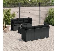 Set de comedor de jardín 7 pzas y cojines ratán sintético negro