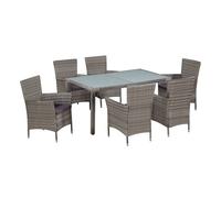 Set de comedor de jardín 7 pzs y cojines ratán sintético gris vidaxl
