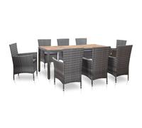 Set de comedor de jardín 9 pzas y cojines ratán sintético gris vidaxl