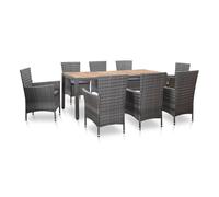 Set de comedor de jardín 9 pzas y cojines ratán sintético gris