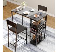 Set De Comedor Industrial Para 2 Personas - Mesa Alta Con Estantes Abiertos, Portavasos Y Botellero Integrados - Sillas Tapizadas, Estructura Metálica - Ideal Para Espacios Pequeños - Color Negro