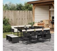 Set de Comedor jardín 11 pzas con Cojines ratán sintético Negro,wenjingqi-3278093