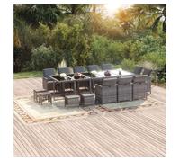 Set de comedor jardín 15 pzas con cojines ratán sintético gris vidaxl