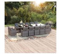 Set de comedor jardín 15 pzas con cojines ratán sintético gris vidaxl