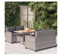Set de comedor jardín 3 piezas con cojines ratán sintético gris vidaxl