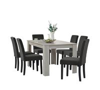 [en.casa] Set de Comedor Elegante Mesa de diseño Roble con 6 sillas Gris Oscuro - 140x90cm