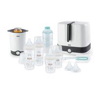 Set de comida completo Perfect Match de NUK | +6 meses | Esterilizador Vario Express, 4 biberones, calientabiberones, escobilla para biberón y más | Arcoíris | 8 uds