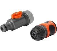 Set de conexión para manguera de riego por goteo de Gardena: grifería para manguera Gardena, pieza de conexión con válvula de regulación de inicio del riego y conector stop para finalizarlo (1989-20)