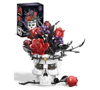 Set de Construcción de Calavera Gótica con Rosa en la Boca - Centro de Mesa Estilo Dark Academia, Compatible con Flores Lego y Sets de Terror, Regalo para San Valentín y Halloween (1376 Piezas)