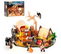 Set de Construcción de Campamento Vaquero Occidental Lumibricks, Modelo de Exhibición Iluminado de 542 Piezas con Módulos de Tienda y Carro de Vaquero, Juguete de Ladrillos Retro Occidental para