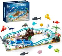 Set de Construcción de Montaña Rusa Oceánica, Bloques con Barco Explorador, Animales Marinos y Criaturas Acuáticas, Juguete STEM DIY Regalo para Niños y Niñas de 6 + Años, Cumpleaños, Vacaciones