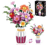 Set de Construcción de Ramo de Flores con Jarrón Bicolor, 16 Sets de Ramos de Flore Artificiales para Adultos y Mujeres, Compatible con la Colección Botánica de Ramos de Flores Lego, 1278 Piezas
