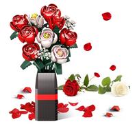 Set de Construcción de Ramos de Flores con Jarrón, 841 PCS Ramo de Flores Sets de Construcción, Rosas Set de Flores Artificiales Rojas, Regalo San Valentín/Cumpleaños/Día de la Madre