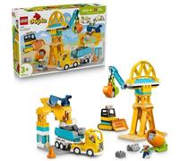 LEGO Duplo Obra y Vehículos de Construcción “3 en 1” - Juego Educativo para la Motricidad Fina - Camiones, Grúas, Excavadoras y Hormigoneras de Juguete - Regalo para Niños y Niñas de 3+ Años - 10476