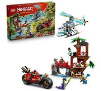 LEGO Ninjago Batalla de Vehículos Ninja Junto a la Casa del Árbol - Moto y Helicóptero de Juguete - Minifiguras de Acción con Armas Ninja - Regalo para Niños 7+ Años - 71857