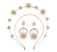 Set de corona y aretes, cabeza de diosa Halo Halo,Suministros de vestuario de la diadema de boda nupcial | Vestido de cabeza de Diosa hecha a mano, cabeza de banda para el cabello nupcial para bodas y
