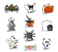 Set de cortadores de galletas de Halloween grandes, Fyvadio 10pcs Cookie Cutters, Halloween Cookie Cutters de metal de acero inoxidable - sombrero de bruja, calabaza, fantasma, araña, lápidas y gato