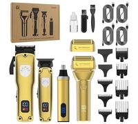Set de corte de pelo profesional 4 en 1 para hombre, afeitadora inalámbrica, cortapelos, recortador de vello nasal, cabezal de corte en forma de T, pantalla digital inteligente, caja de regalo