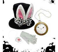 Set de cosplay de conejito: accesorios de vestuario de 4 piezas de conejo , guantes de sombrero nariz de reloj | Perfecto para Pascua Halloween Tea Party Women Men Men Kids Role Playing Evento d