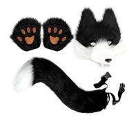 Set De Cosplay De Lobo - Kit De Accesorios De Animales Sintéticos | Paquete De Guantes Con Clip De Cola De Máscara Realista, Traje De De Carnaval De Halloween, Accesorio De Mascarada Para Espec