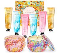 Set de Cremas de Manos &Velas Aromáticas Regalos para Mujer, Regalos Originales Navidad para Mamá, Novia y Hermana, 2 Velas Aromáticas para Aliviar el Estrés, 6 Cremas de Mano para Cuidar Tus Manos