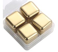 Set de cubitos de hielo de acero inoxidable de 4 paquete, cubitos de hielo de metal reutilizables con caja de almacenamiento de pinzas rocas de whisky piedras para escalofríos (dorado)