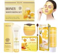 Set de cuidado de la piel de oro de 24 quilates, 3 unidades, máscara facial de miel, máscara de labios de miel, juego exfoliante de mano, máscara de mano para reparación de piel áspera, para hombres y