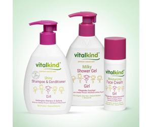 Set de cuidado de la piel para niñas Vitalkind: champú, gel de ducha y crema facial - ¡Todas tus necesidades de princesa para un cuidado delicado premium!