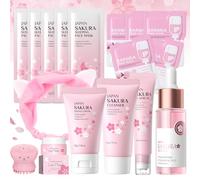 Set de Cuidado de la Piel Sakura 17 Piezas, Kit Sakura Cuidado de la Piel, con Limpiador, Suero, Máscara para dormir, Esencia ocular, Crema Facial, Set de Cuidado Diario de la Piel