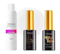 Set de cuidado de uñas de lujo: Yoshi Luxury Cleaner 500 ml, Milky Top 10 ml y base de fibra nº 2 10 ml - Manicura profesional para el hogar