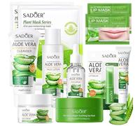 Set de Cuidado Facial Aloe Vera 11 Piezas, Aloe Vera Skincare Kit con Limpiador, Tónico, Crema Aloe Vera, Mascarilla Facial Aloe, Hidratación, Antienvejecimiento, para Adolescentes y Mujeres