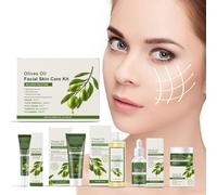 Set De Cuidado Facial Con Aceite Oliva: Hidratante, Calmante Y Humectante | Mejora La Piel Seca Elasticidad | Kit, Contorno Ojos, Limpiador, Sérum Crema(3PCS)