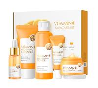 Set de cuidado facial con vitamina C | 5 unids/set crema facial iluminadora hidratante | Sets de regalo navideño para una piel radiante y brillante, ayuda a aliviar las líneas finas, kit de Demaxiyad