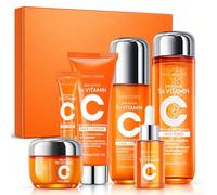Set de Cuidado Facial con Vitamina C 6 Piezas, Kit Completo con Limpiador Facial, Tónico, Sérum, Loción, Crema Facial y Contorno de Ojos, Hidratación Diaria, Piel Radiante, Regalo para Mujer