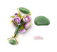 Set de cuidado facial natural para los ojos, rodillo de jade + herramienta de masaje Guasha raspado de jade + cuchara de ojos de jade