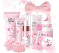 Set de Cuidado Facial Sakura 14 Piezas,Set de Cuidado Diario de la Piel con limpiador, esencia, crema, mascarilla de barro,Set De Cuidado De La Piel Sakura Mujer para Adolescentes y Mujeres