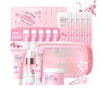 Set de Cuidado Facial Sakura 21 Piezas,Set de Cuidado Diario de la Piel con Limpiador,Crema facial,Esencia,Esencia ocular,Máscara para dormir,Mascarilla de barro y Accesorios