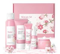 Set de Cuidado Facial Sakura, Set de Cuidado de la Piel Sakura , Cuidado Facial Mujer con Limpiador, Tónico, Esencia, Crema de Esencia y Crema Ojos para Nutre e Hidrata el Rostro -5 Piezas