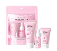Set de Cuidado Facial Sakura, Set de Cuidado Diario de la Piel, Set de Viaje con Limpiador, Crema facial y Esencia, Hidratación y Antienvejecimiento, para Adolescentes y Mujeres