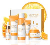 Set de Cuidado Facial Vitamina C 5 Piezas, Set Regalo Cuidado de la Piel Mujer con Limpiador Tónico Suero Crema para Ojos Crema Facial, Nutre e Hidrata el Rostro, para Adolescentes Mujeres